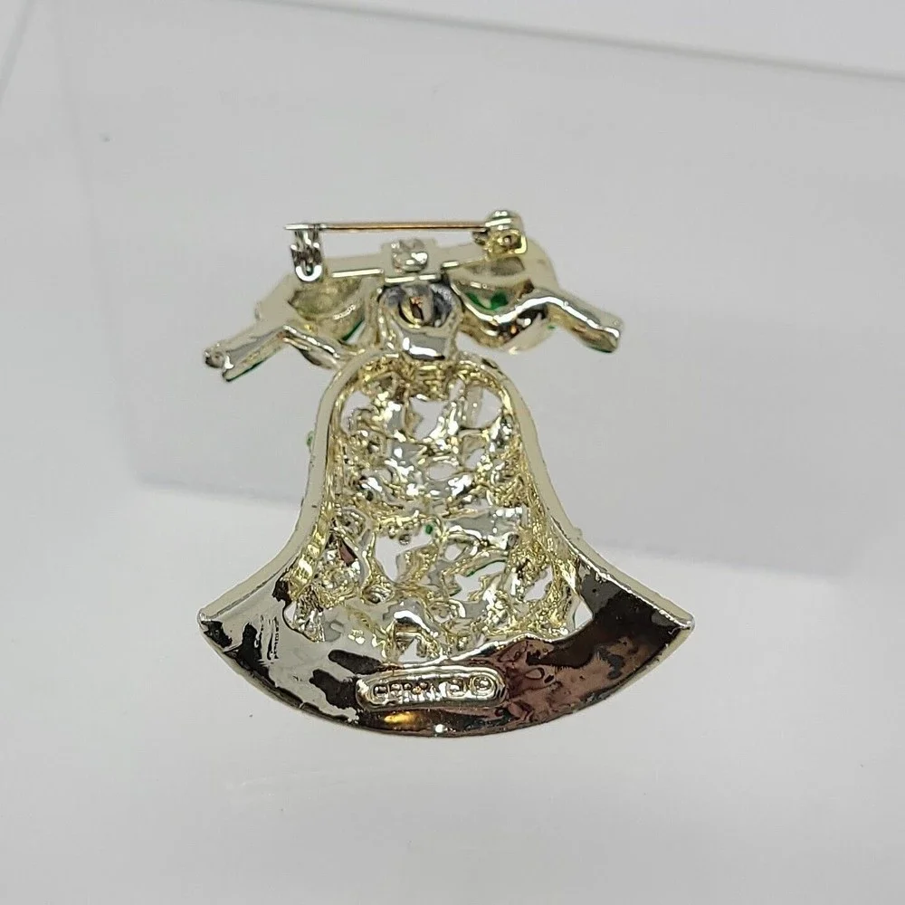 Vintage Gerry's Christmas Jingle Bell Holly Leaf Bow Enamel 2